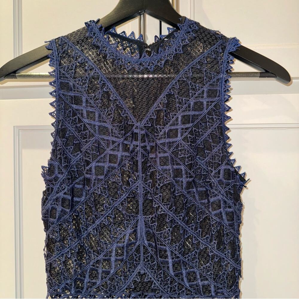 SIMKHAI Lattice Embroidered Mermaid Trumpet Dress Navy Blue and Black 2 - Picture 9 of 16